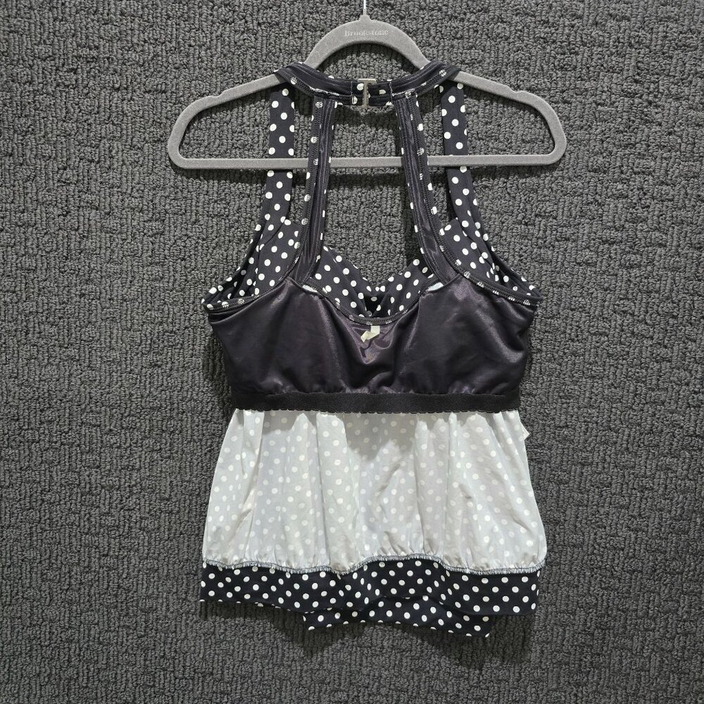 Lands End Tankini Swim Top 16W Black White Polka Dot Plus Modest Swimwear Racer - Picture 5 of 10